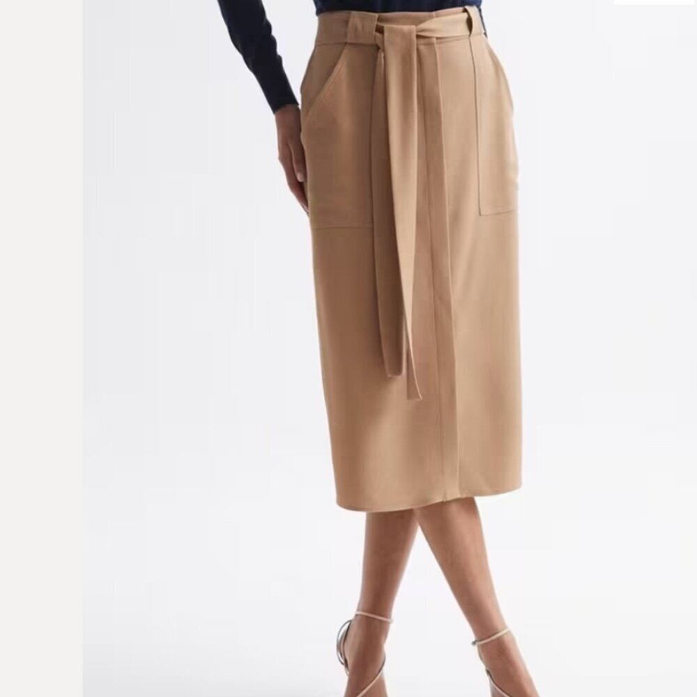 Reiss Dani Midi Skirt, Camel 2 NWT